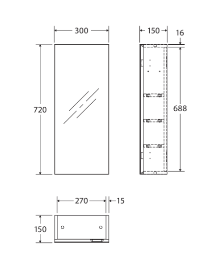 Fienza Pencil Edge 300 Shaving Cabinet, Gloss White