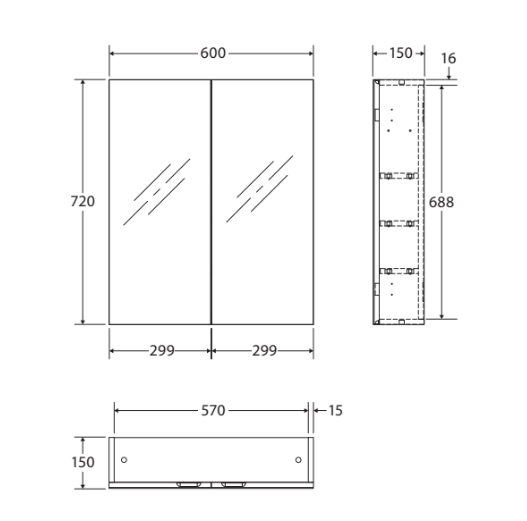 Fienza Pencil Edge 600 Shaving Cabinet, Gloss White