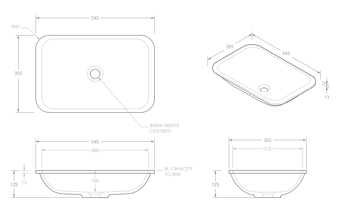 Adp Glory UnderCounter/Inset Basin, Gloss White