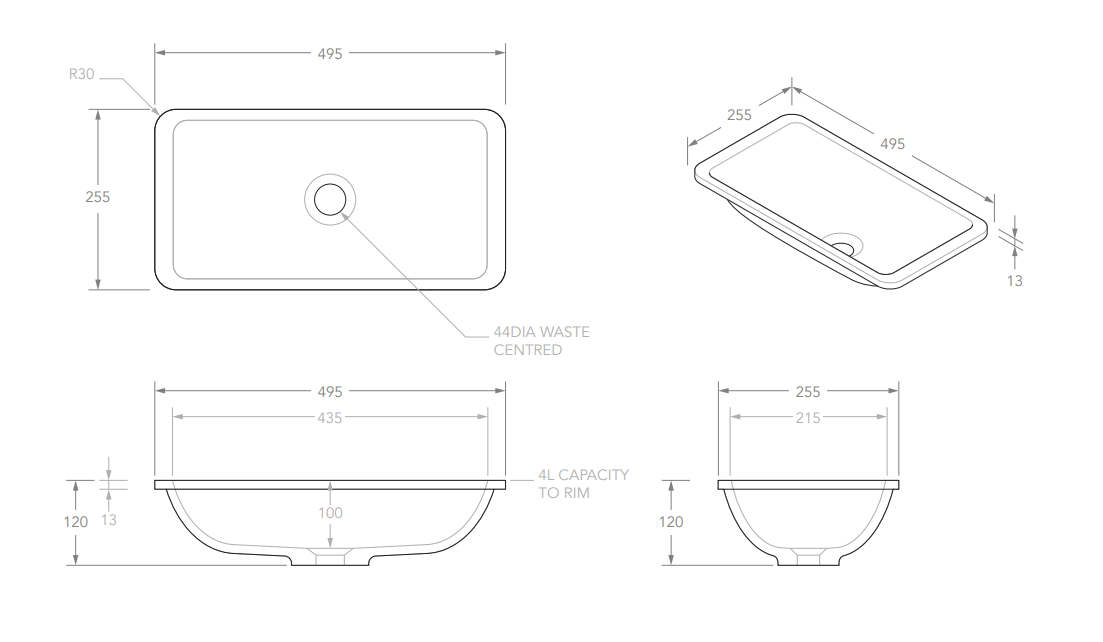 Adp Hope UnderCounter/Inset Basin, Matte White