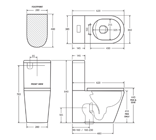 Fienza Isabella Back-to-Wall S Trap 90-160 Toilet Suite