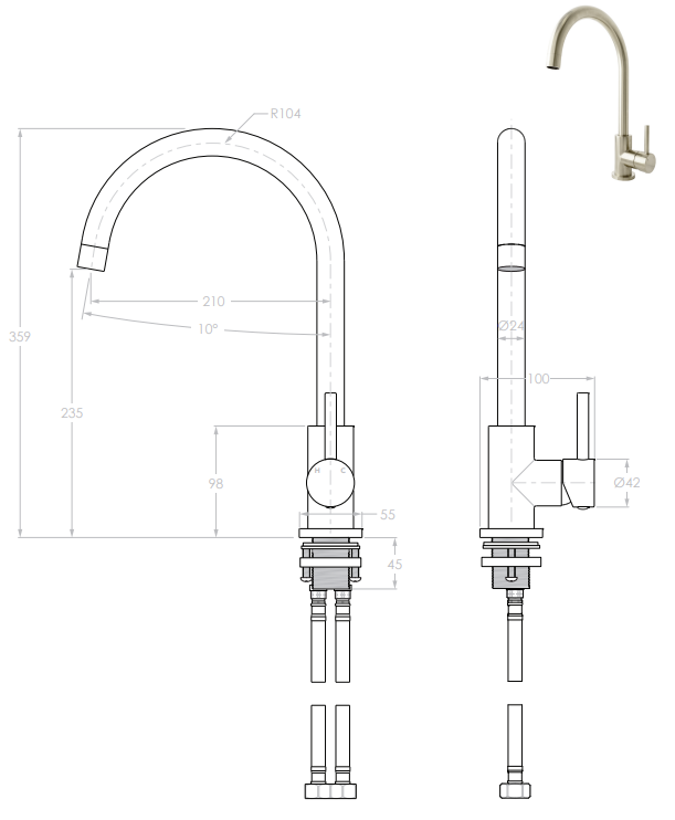 Adp Bloom Kitchen Mixer, Brushed Brass