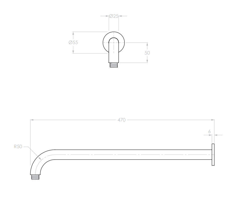 Adp Soul Shower Arm 450mm, Brushed Brass