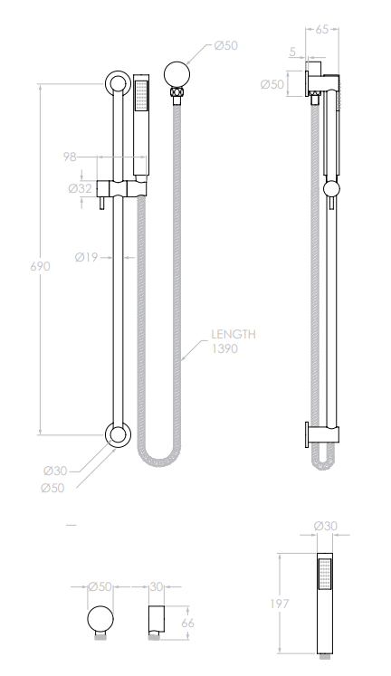 Adp Soul Handshower on Rail, Brushed Brass