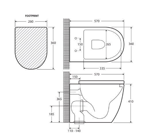 Fienza Koko Wall-Faced, P-Trap Geberit Cistern, Toilet Suite Gloss White