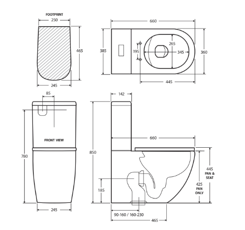 Fienza Koko Back-to-Wall S-Trap 90-160 Toilet Suite Matte Black