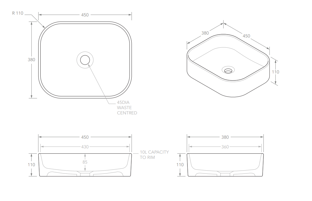 Adp Louie Above Counter Basin, Gloss White