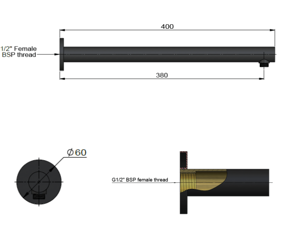 Meir Round Wall Shower Arm 400mm, Matte Black