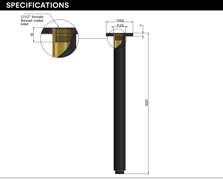Meir Round Ceiling Shower Arm 300mm, Lustre Bronze