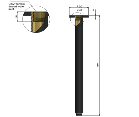 Meir Round Ceiling Shower Arm 300mm, Matte Black