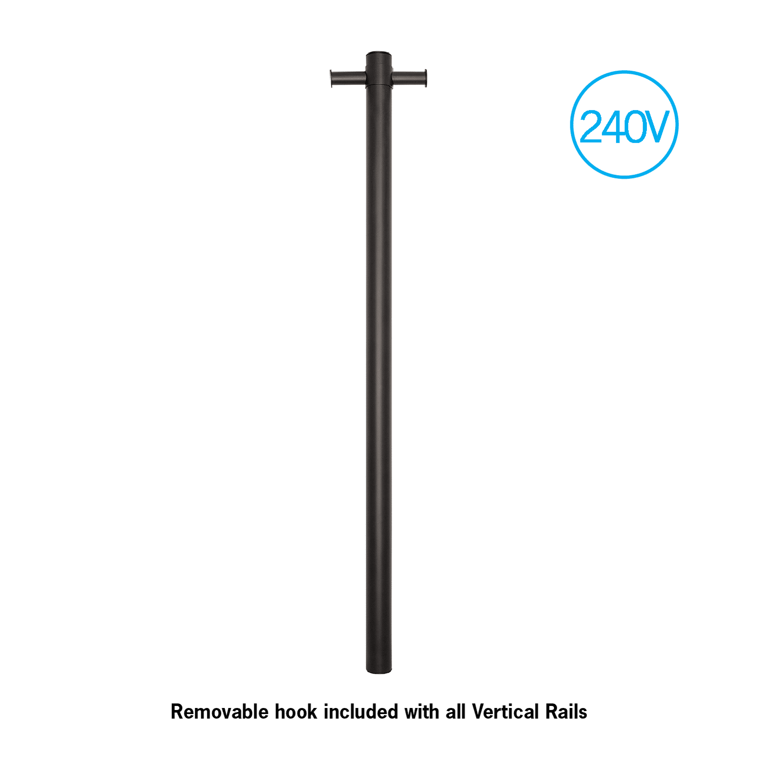 Thermogroup Thermorail Vertical Round 240Volt Heated Towel Rail, Matte Black