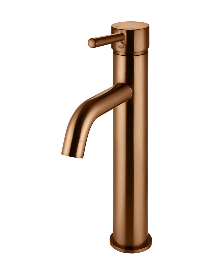 Meir Round Tall Curved Basin Mixer, Lustre Bronze