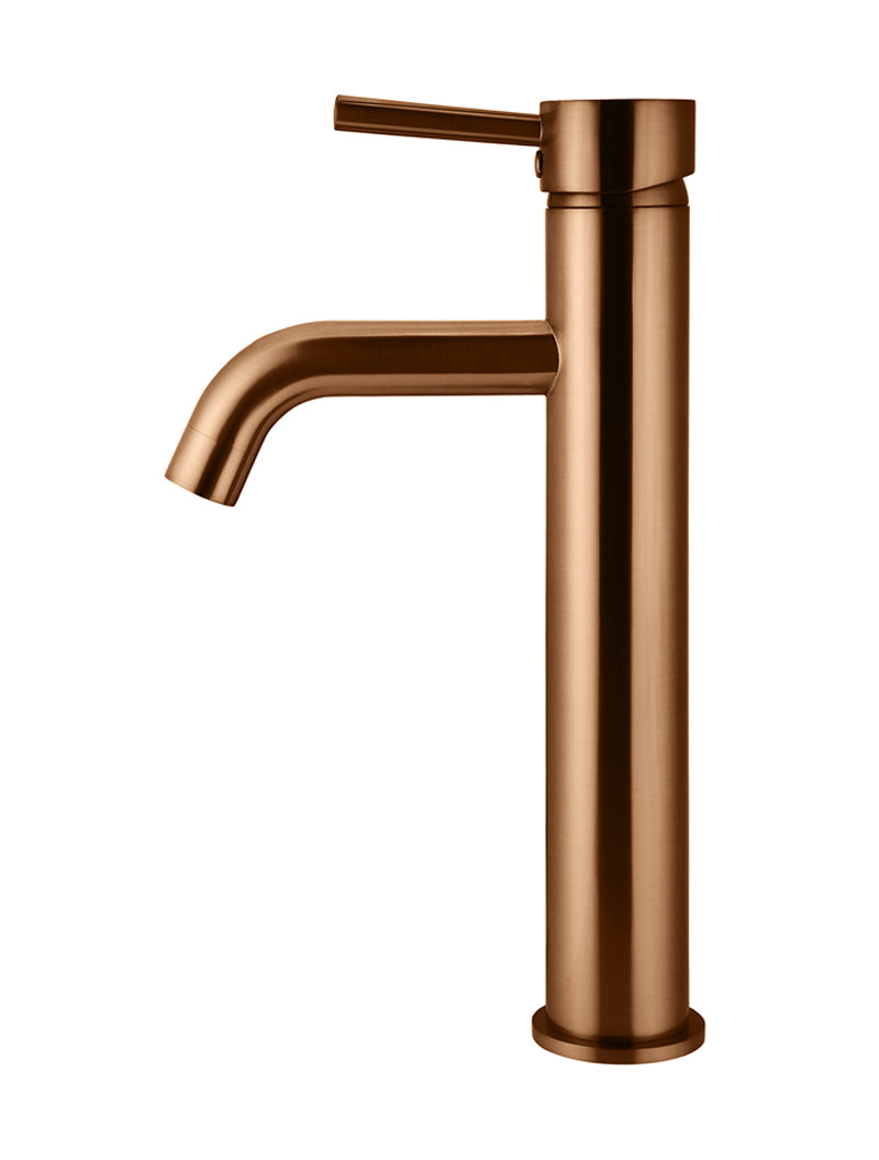 Meir Round Tall Curved Basin Mixer, Lustre Bronze