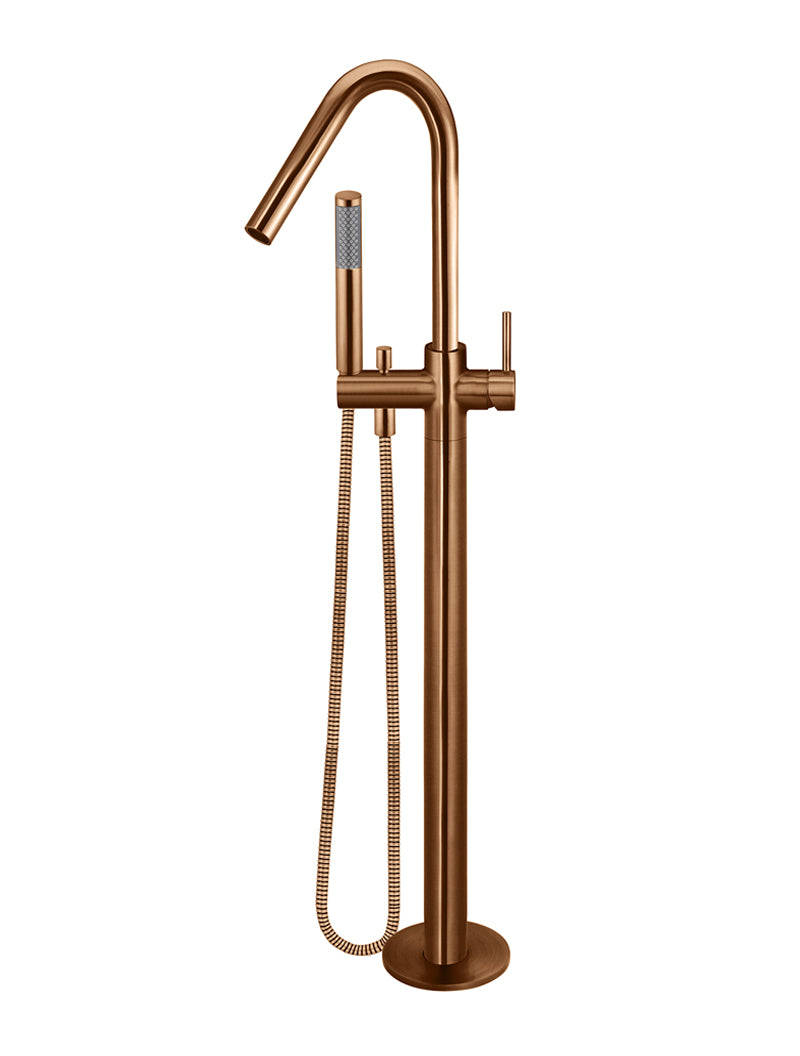 Meir Round Freestanding Bath Spout and Hand Shower, Lustre Bronze