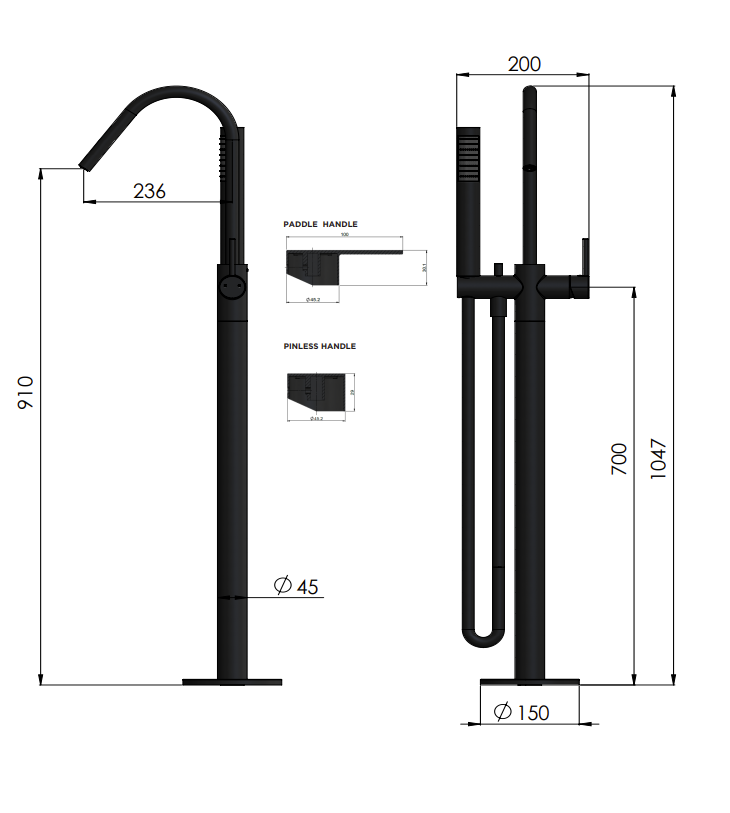 Meir Round Freestanding Bath Spout and Hand Shower, Matte Black