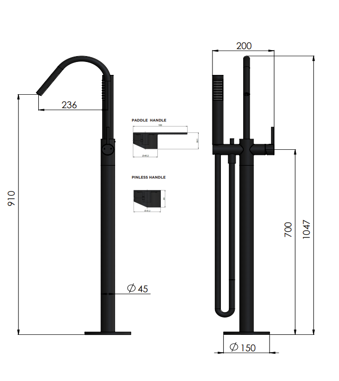 Meir Round Pinless Freestanding Bath Spout and Hand Shower, Lustre Bronze