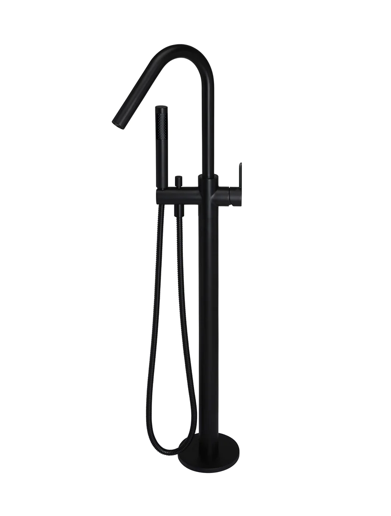 Meir Round Paddle Freestanding Bath Spout and Hand Shower, Matte Black