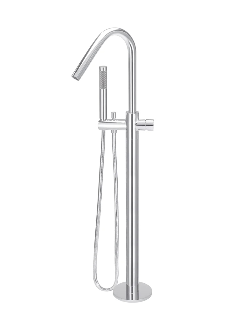 Meir Round Pinless Freestanding Bath Spout and Hand Shower, Chrome