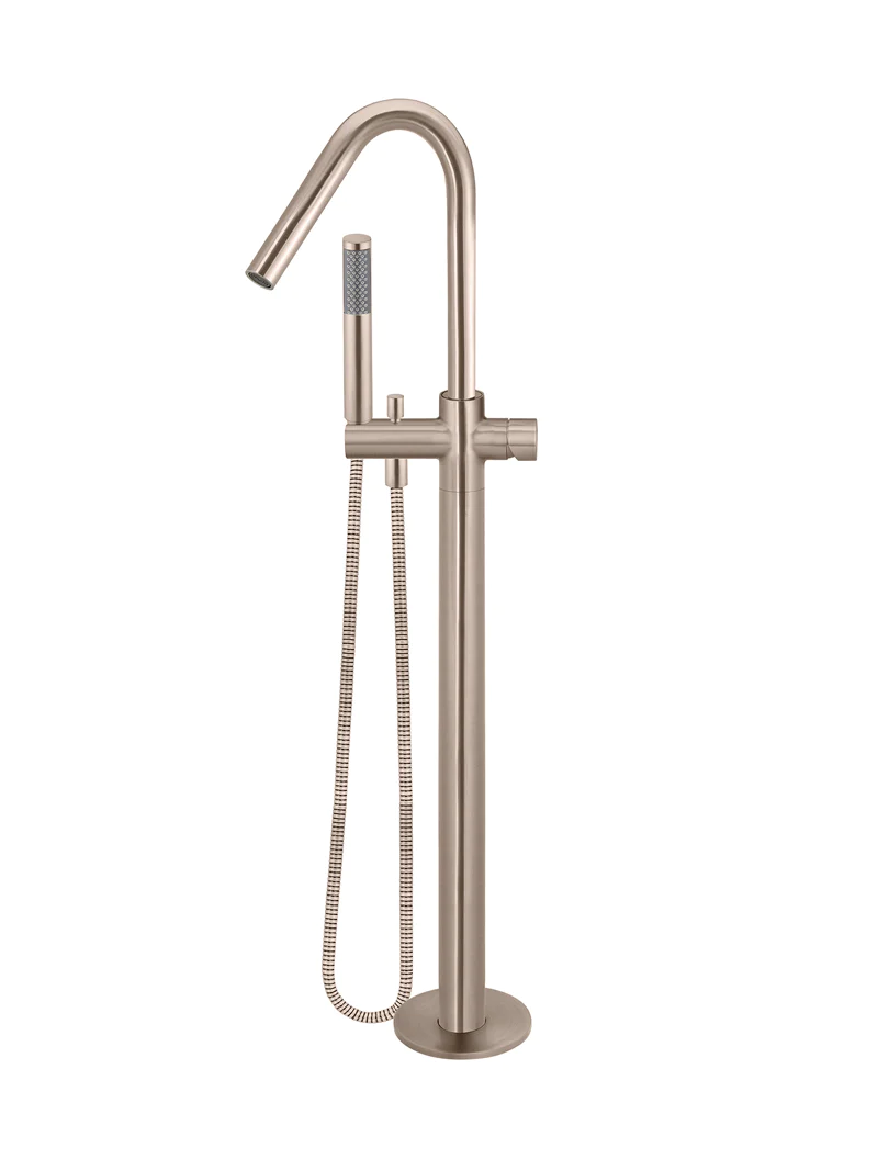 Meir Round Pinless Freestanding Bath Spout and Hand Shower, Champagne
