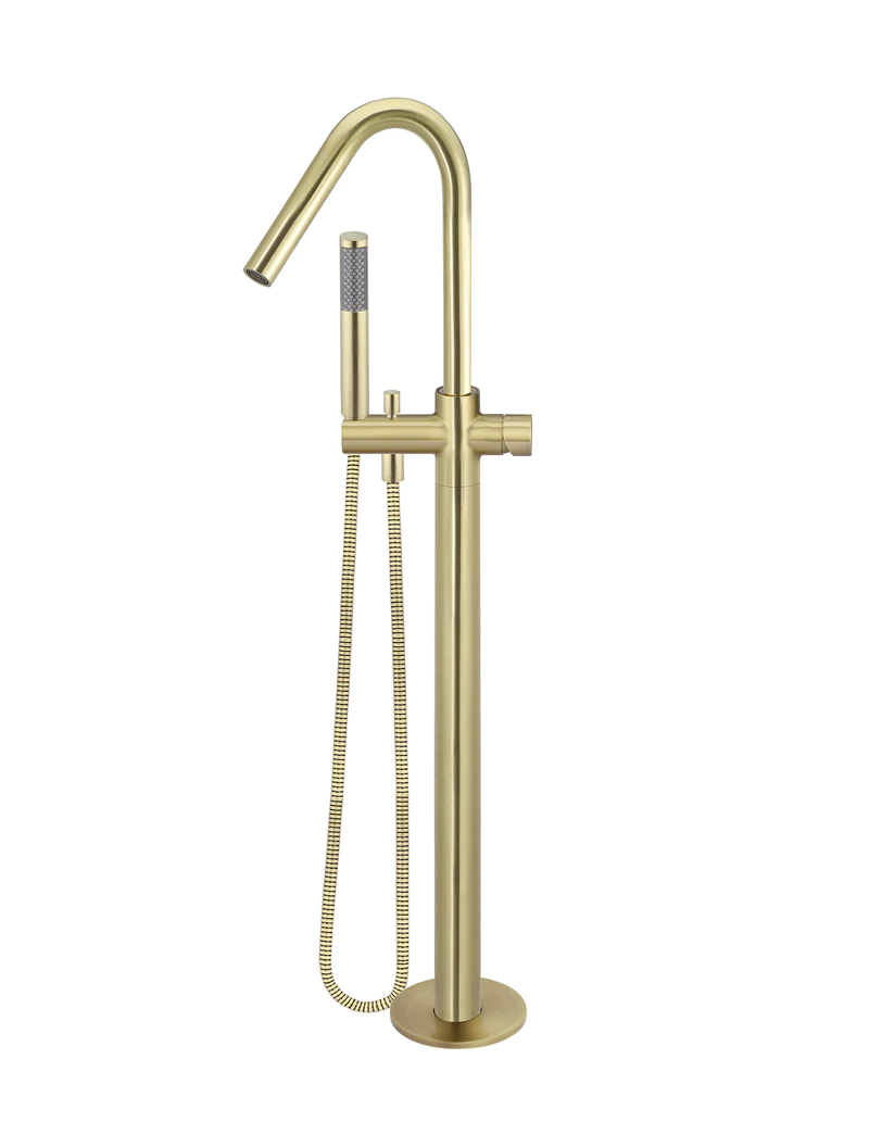 Meir Round Pinless Freestanding Bath Spout and Hand Shower, Tiger Bronze