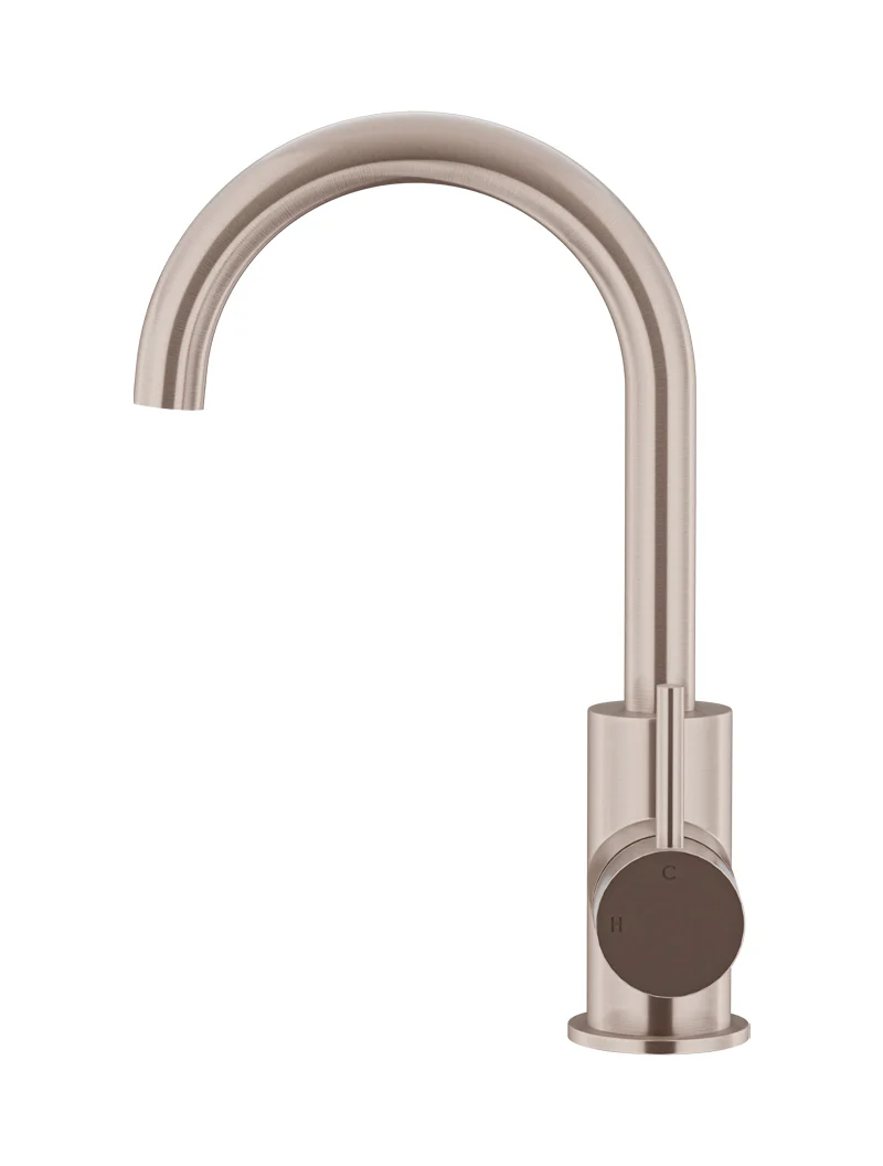Meir Round Gooseneck Basin Mixer, Champagne