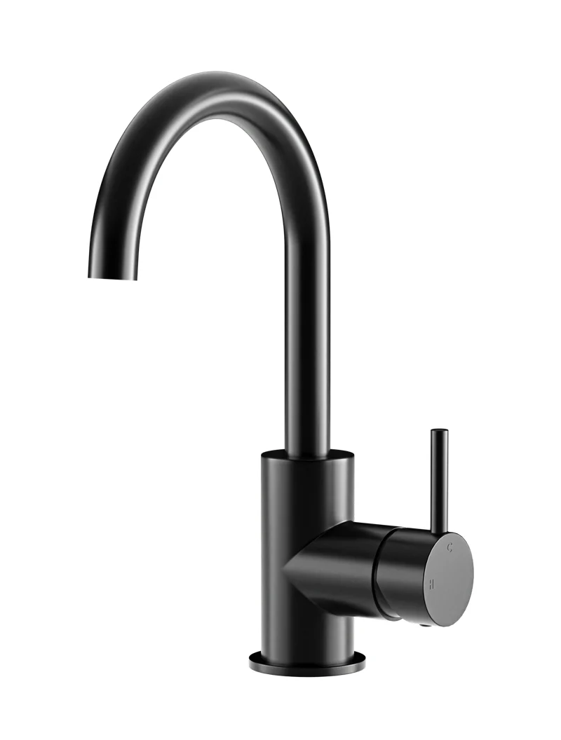 Meir Round Gooseneck Basin Mixer, Matte Black