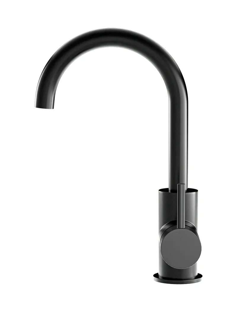 Meir Round Gooseneck Basin Mixer, Matte Black