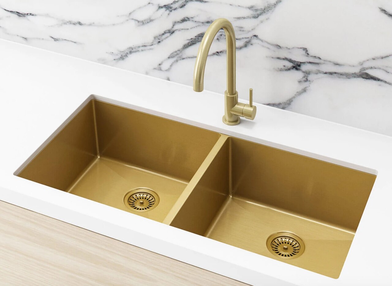 Meir Lavello Kitchen Sink, Double Bowl 860 x 440, Tiger Bronze