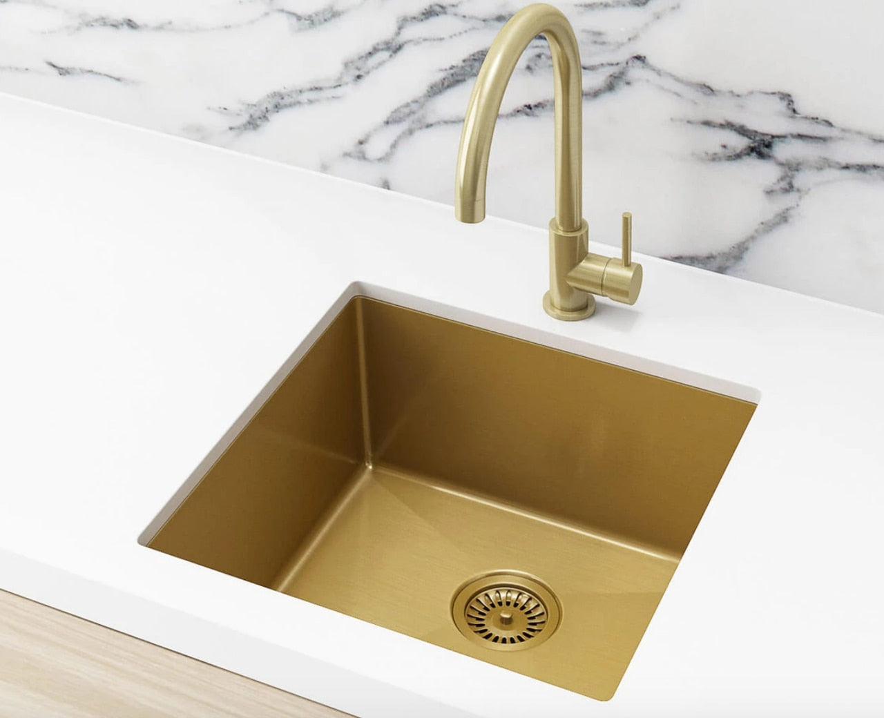 Meir Kitchen Sink, Single Bowl 450 x 450, Brushed Bronze Gold