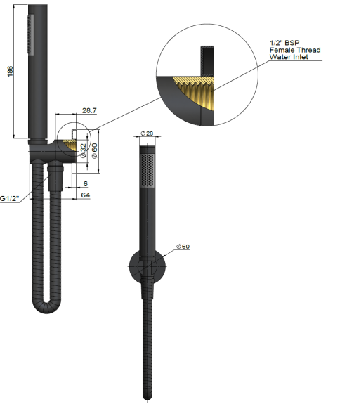 Meir Round Hand Shower on Fixed Bracket, Single Function Hand Shower, Matte Black