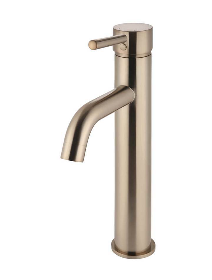 Meir Round Tall Curved Basin Mixer, Champagne