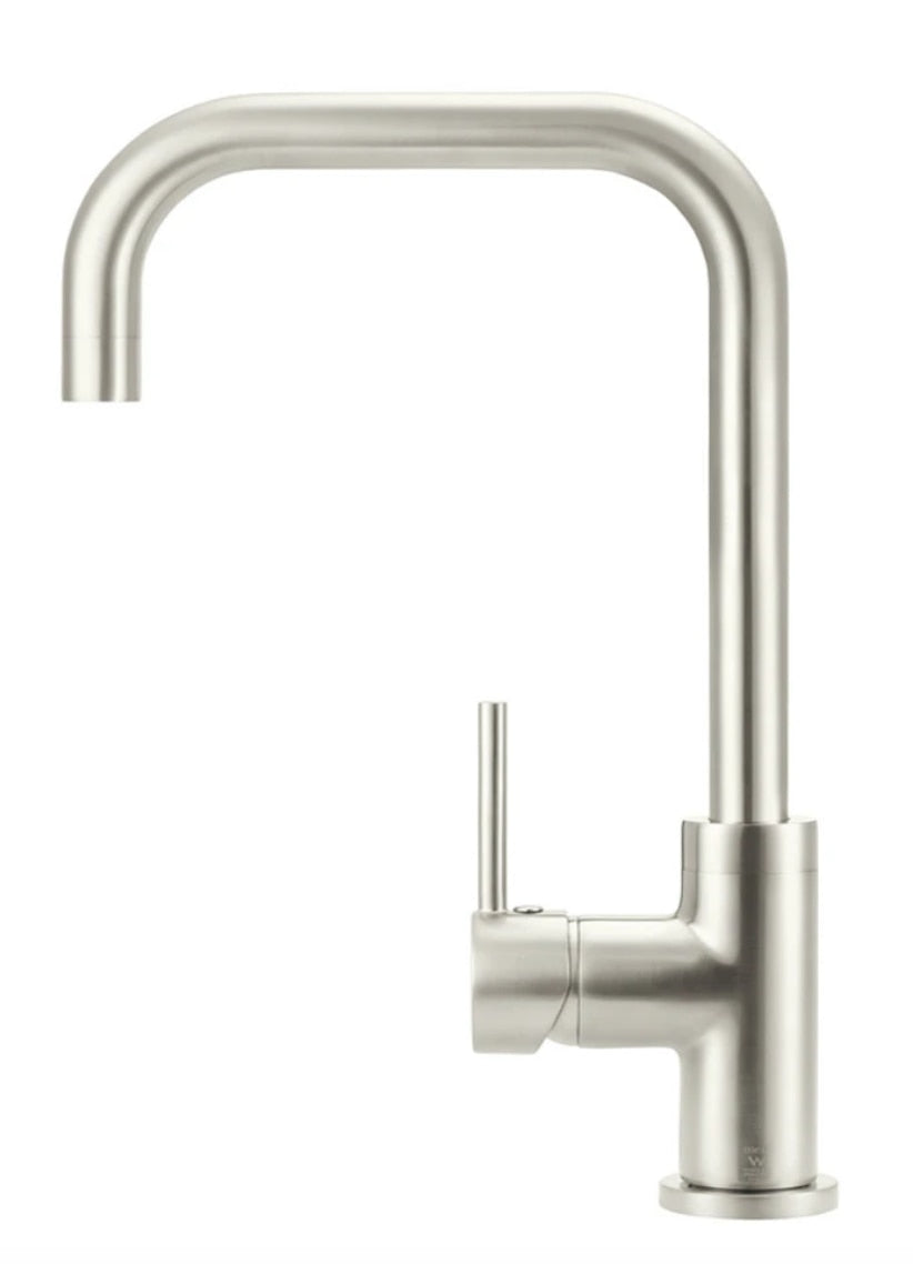 Meir Round Kitchen Mixer Tap Curved, Brushed Nickel