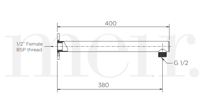 Meir Round Wall Shower Arm 400mm, Brushed Nickel