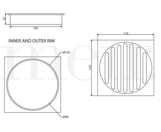 Meir Square Floor Grate Shower Drain 100mm Outlet, Tiger Bronze