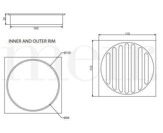 Meir Square Floor Grate Shower Drain 100mm Outlet, Lustre Bronze