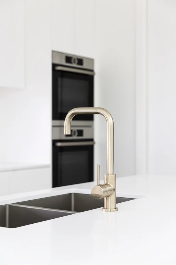 Meir Round Kitchen Mixer Tap Curved, Brushed Nickel