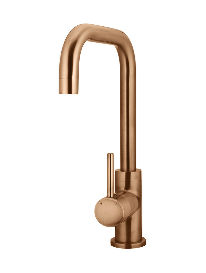 Meir Round Kitchen Mixer Tap Curved, Lustre Bronze