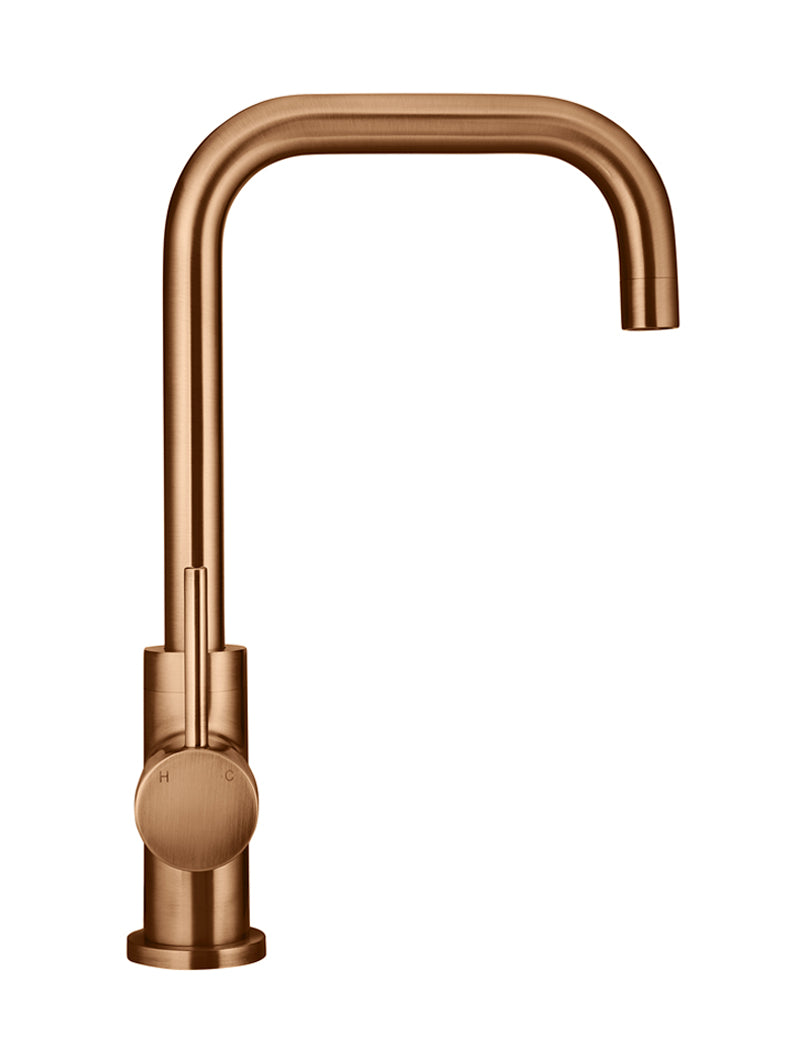 Meir Round Kitchen Mixer Tap Curved, Lustre Bronze
