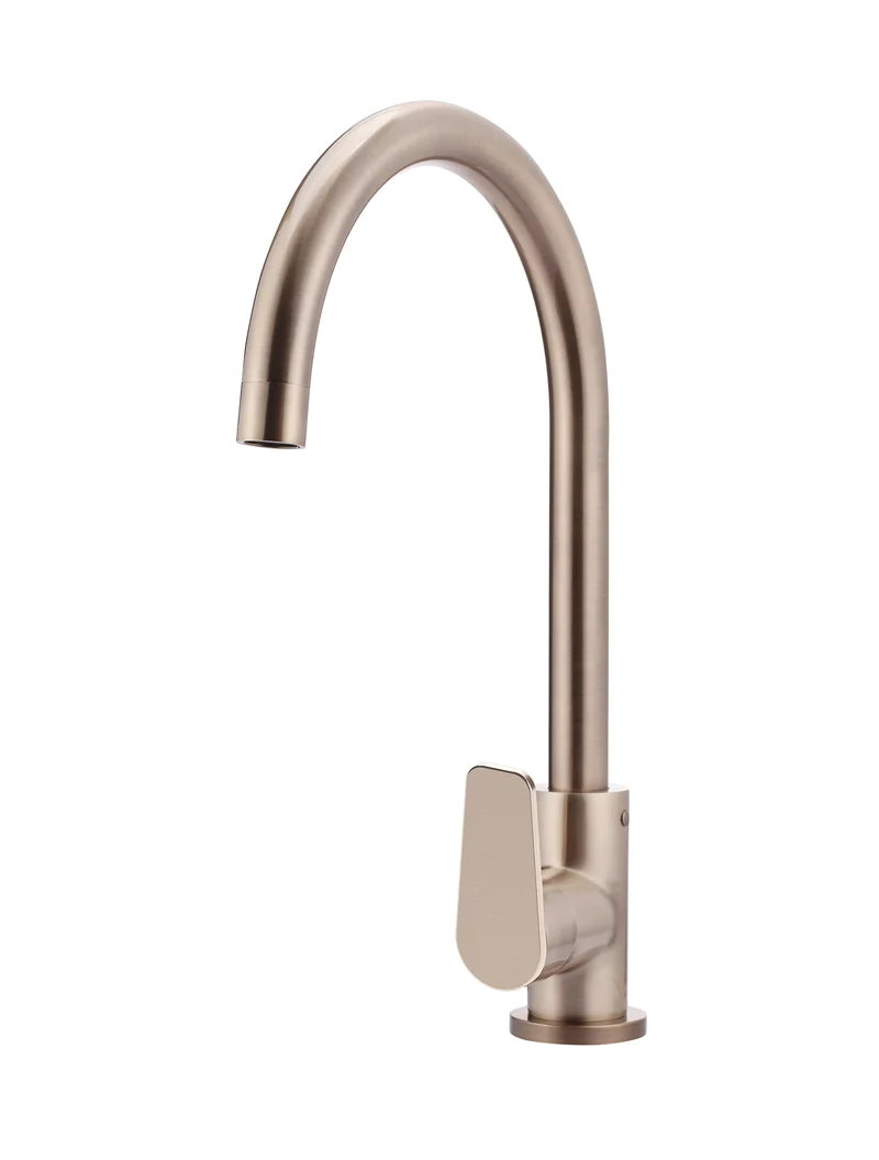 Meir Round Paddle Gooseneck Kitchen Mixer Tap, Champagne