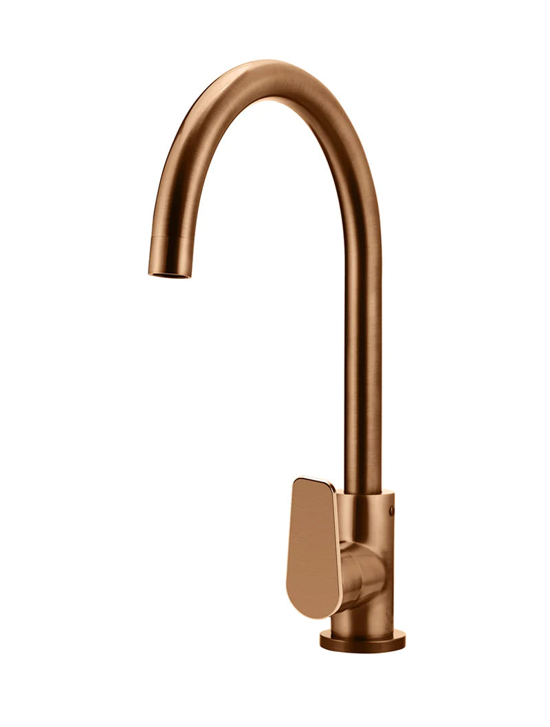 Meir Round Paddle Gooseneck Kitchen Mixer Tap, Lustre Bronze