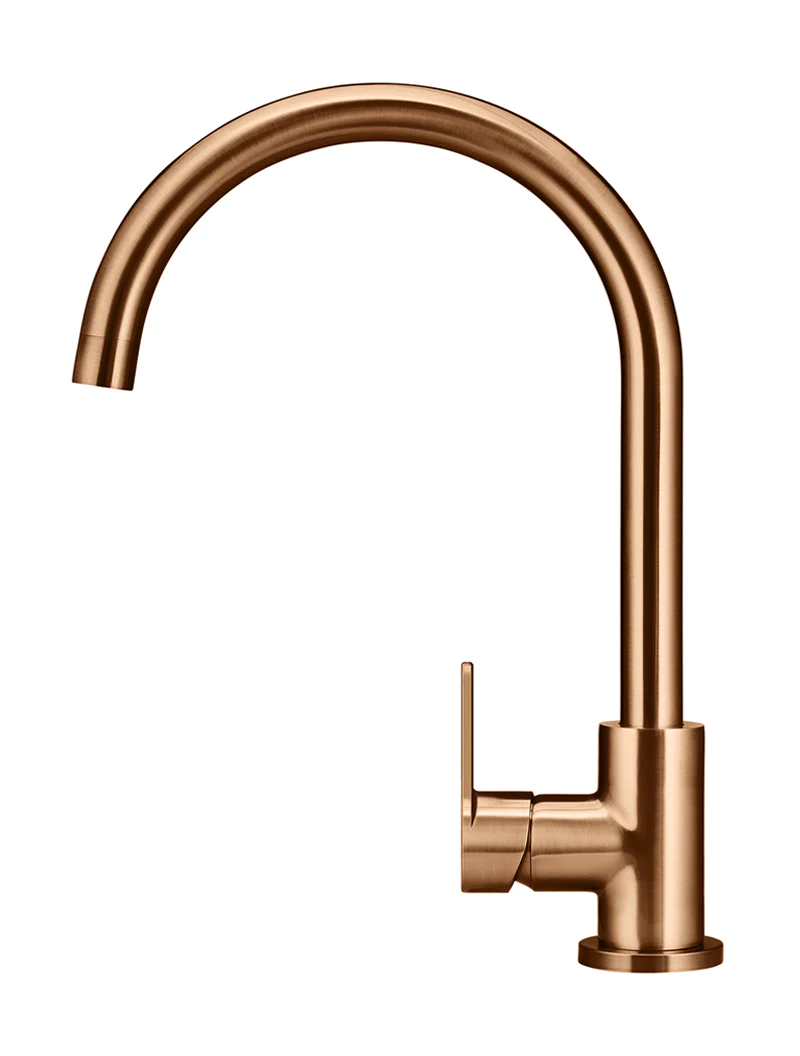 Meir Round Paddle Gooseneck Kitchen Mixer Tap, Lustre Bronze