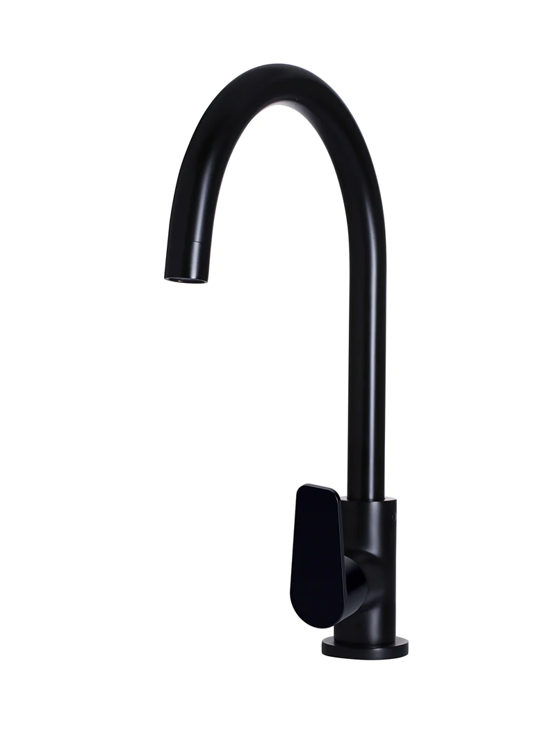 Meir Round Paddle Gooseneck Kitchen Mixer Tap, Matte Black