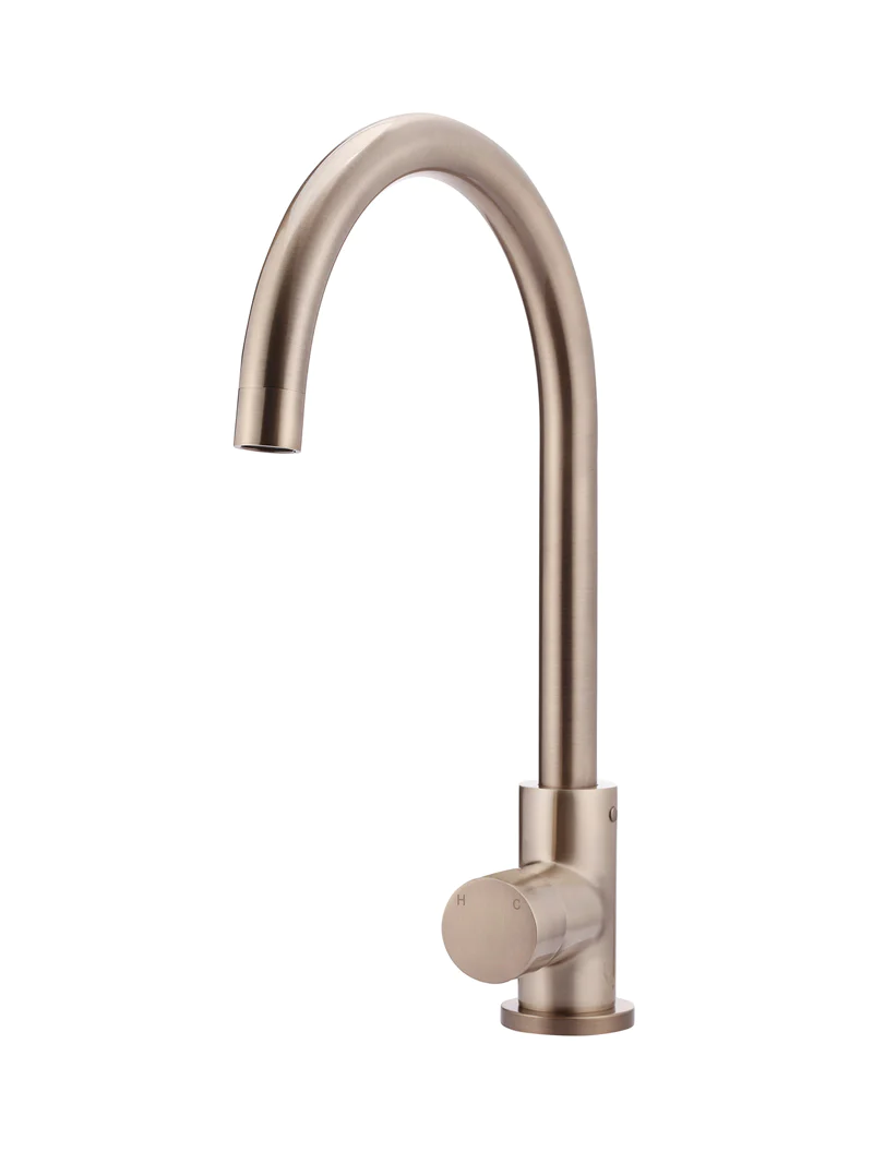 Meir Round Pinless Gooseneck Kitchen Mixer Tap, Champagne