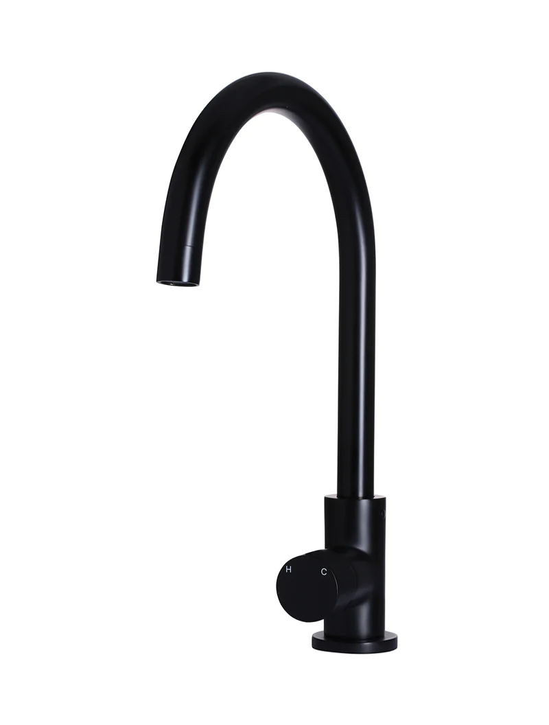 Meir Round Pinless Gooseneck Kitchen Mixer Tap, Matte Black