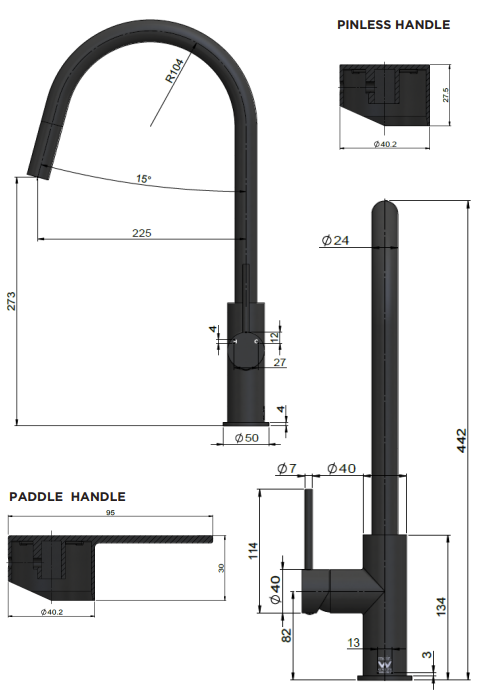 Meir Round Paddle Piccola Pull Out Kitchen Mixer Tap, Matte Black