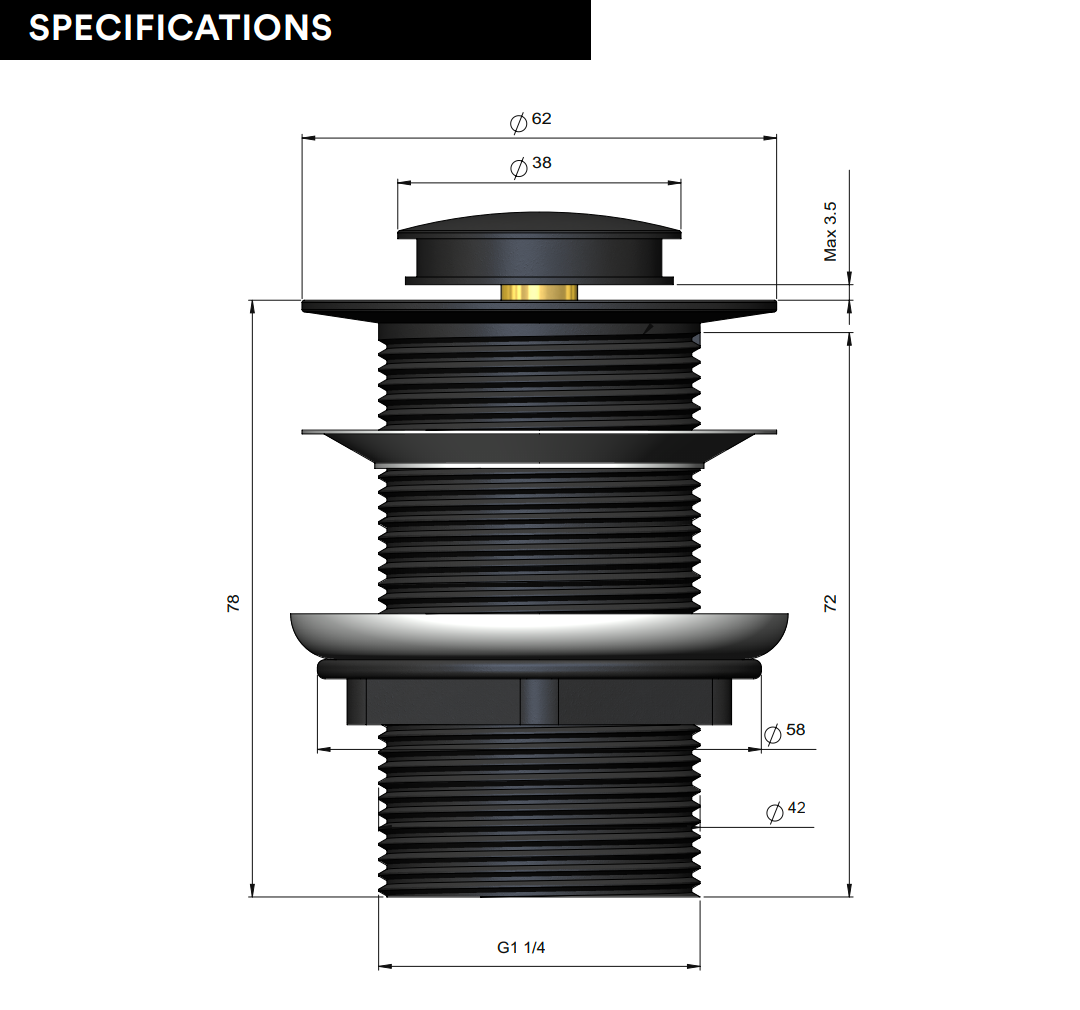 Meir Basin Pop Up Waste, No Overflow / Unslotted, 32mm, Lustre Bronze