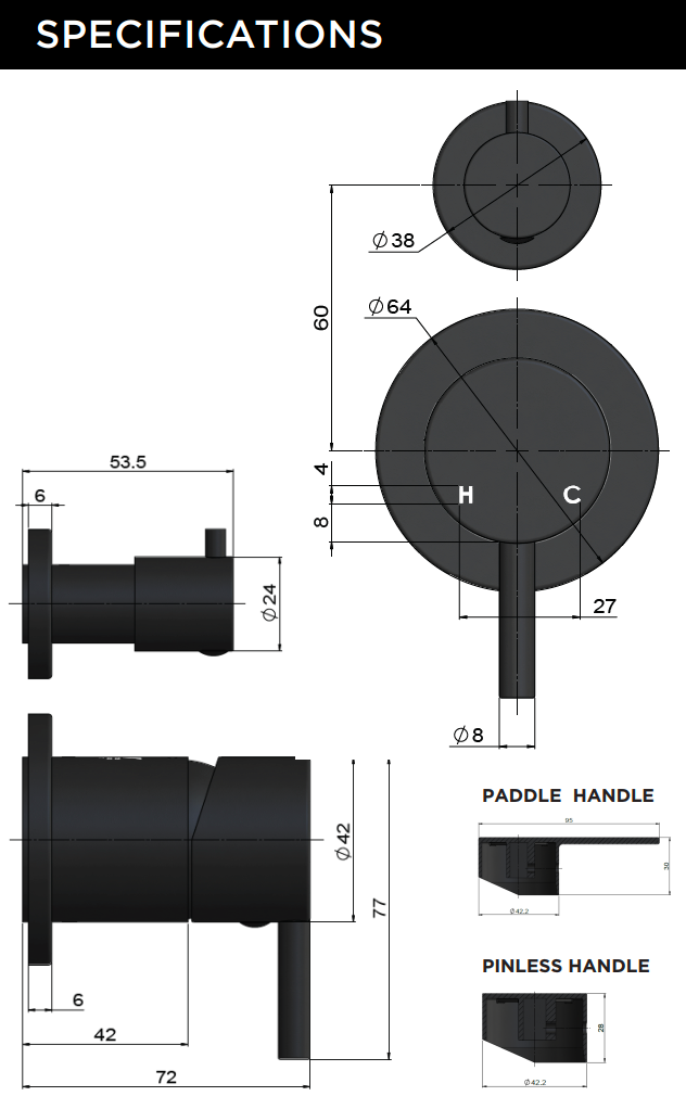 Meir Round Diverter Mixer, Pinless Handle Trim Kit (In-Wall Body Not Included), Lustre Bronze