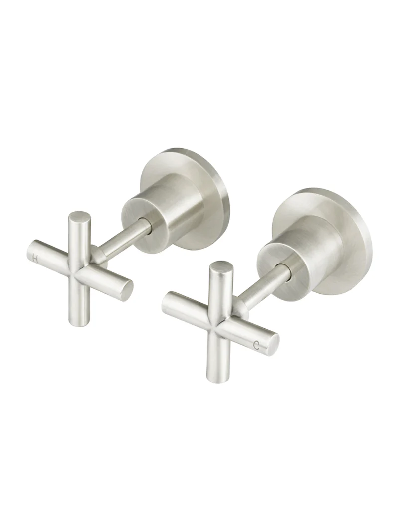 Meir Round Cross Handle Jumper Valve Wall Top Assemblies, Brushed Nickel