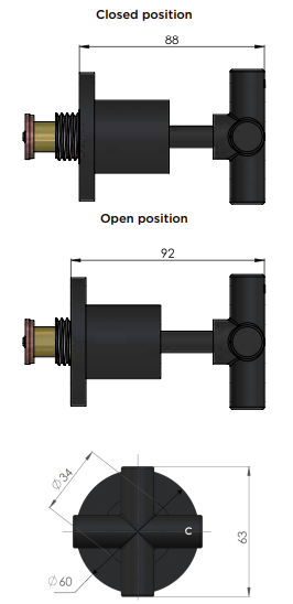 Meir Round Cross Handle Jumper Valve Wall Top Assemblies, Matte Black