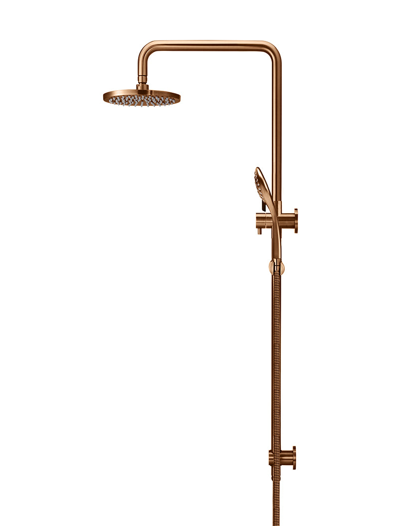 Meir Round Combination Shower Rail 200mm Rose, Three Function Hand Shower, Lustre Bronze